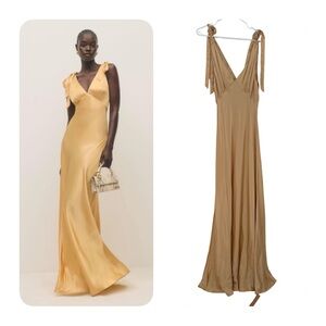 Reformation Pernille Silk Elegant Gold Evening Gown XL NWT